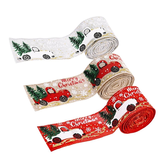 Decoraciones Navideñas Cinta De Impresión De Camión De Navidad Cinta De Envoltura De Árbol De Navidad Para Coronas Cestas De Regalo Sweethay HA044207-04