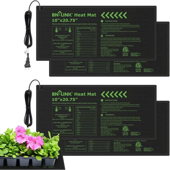 BN-LINK Durable Seedling Heat Mat Warm Hydroponic Heating Pad Waterproof 10" x 20.75" - 4 Pack for Seed Starting Greenhouse and Germination