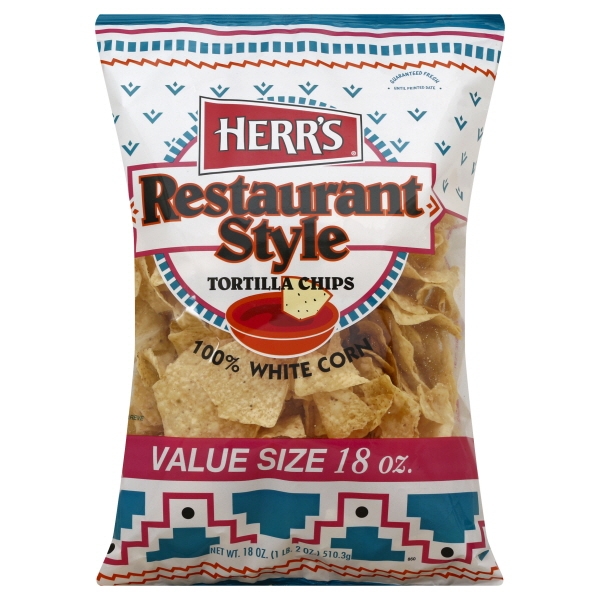 Herr's Restaurant Style White Corn Tortilla Chips Value Size, 18 Oz