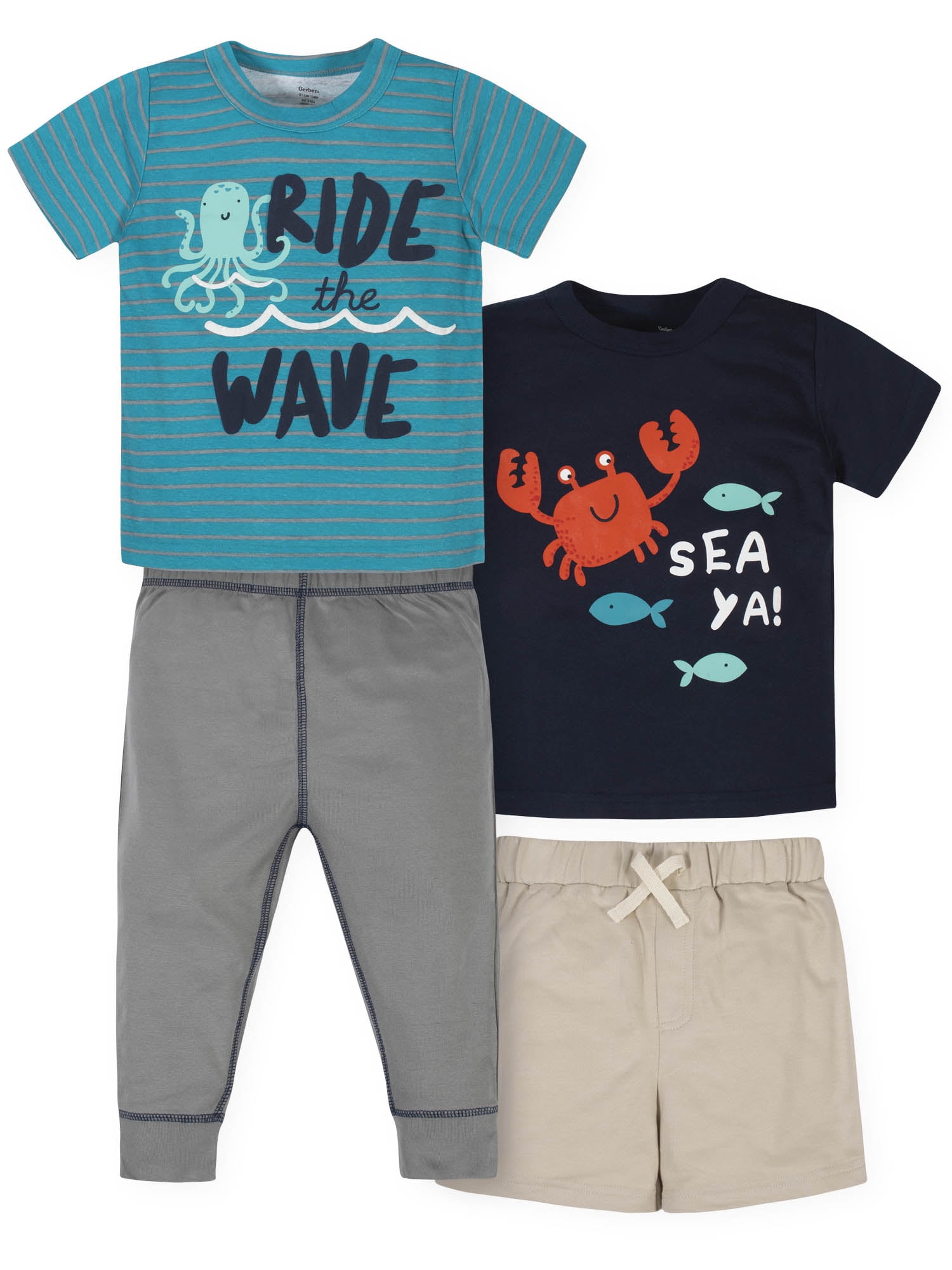 Gerber Baby & Toddler Boy Shirts, Shorts & Jogger Pants, 4pc Outfit Set (12M5T)