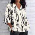 thumbnail image 1 of TaTaai Women's Roll Tab Sleeve Blouse, Printed V Neck Shirt, Linen Look Three Quarter Top for Casual Summer Gift, 1 of 5