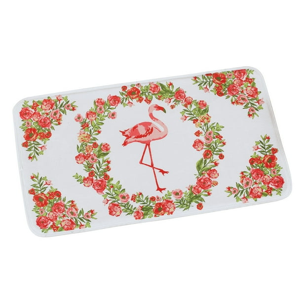 Pink Flamingo Floral Cushioned Non-Slip Bath Rug Tropical Bathroom Decor - Walmart.com - Walmart.com
