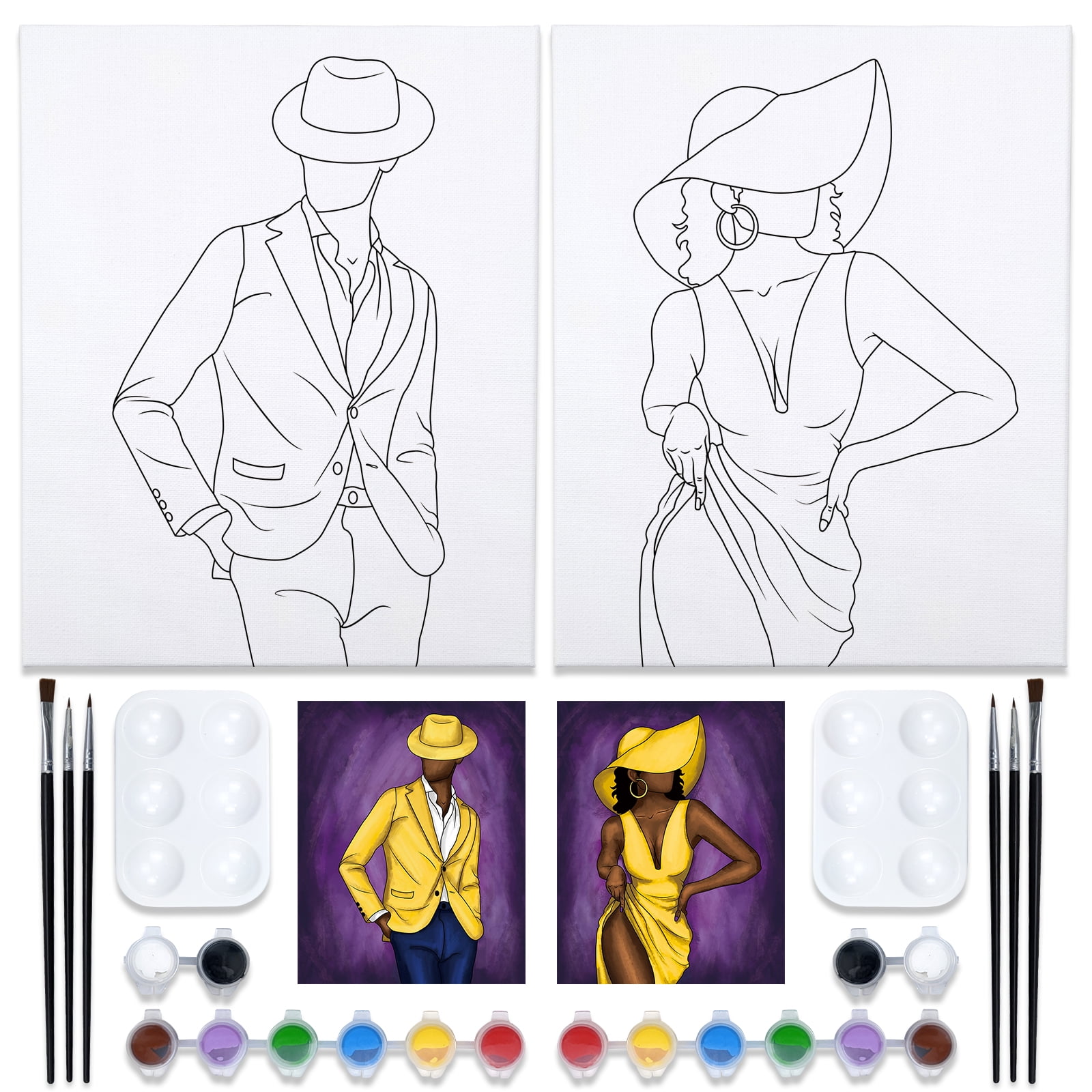 VOCHIC Couples Canvas Paint Party Kits Pre Drawn Canvas for Adults