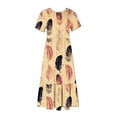thumbnail image 4 of Penkiiy Women's Summer Casual Short Sleeve Crewneck Dress Casual Flowy Tiered Maxi Beach Dress With Pockets Feather Printing Dress M Khaki, 4 of 6