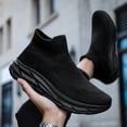 thumbnail image 2 of Black High-Top Sock Slip-On Knit Mesh Thick Wave Sole Casual Walking Sneakers, 2 of 4