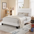 thumbnail image 3 of Allewie Twin Size Platform Bed Frame with Velvet Upholstered Headboard, No Box Spring Needed, White, 3 of 8