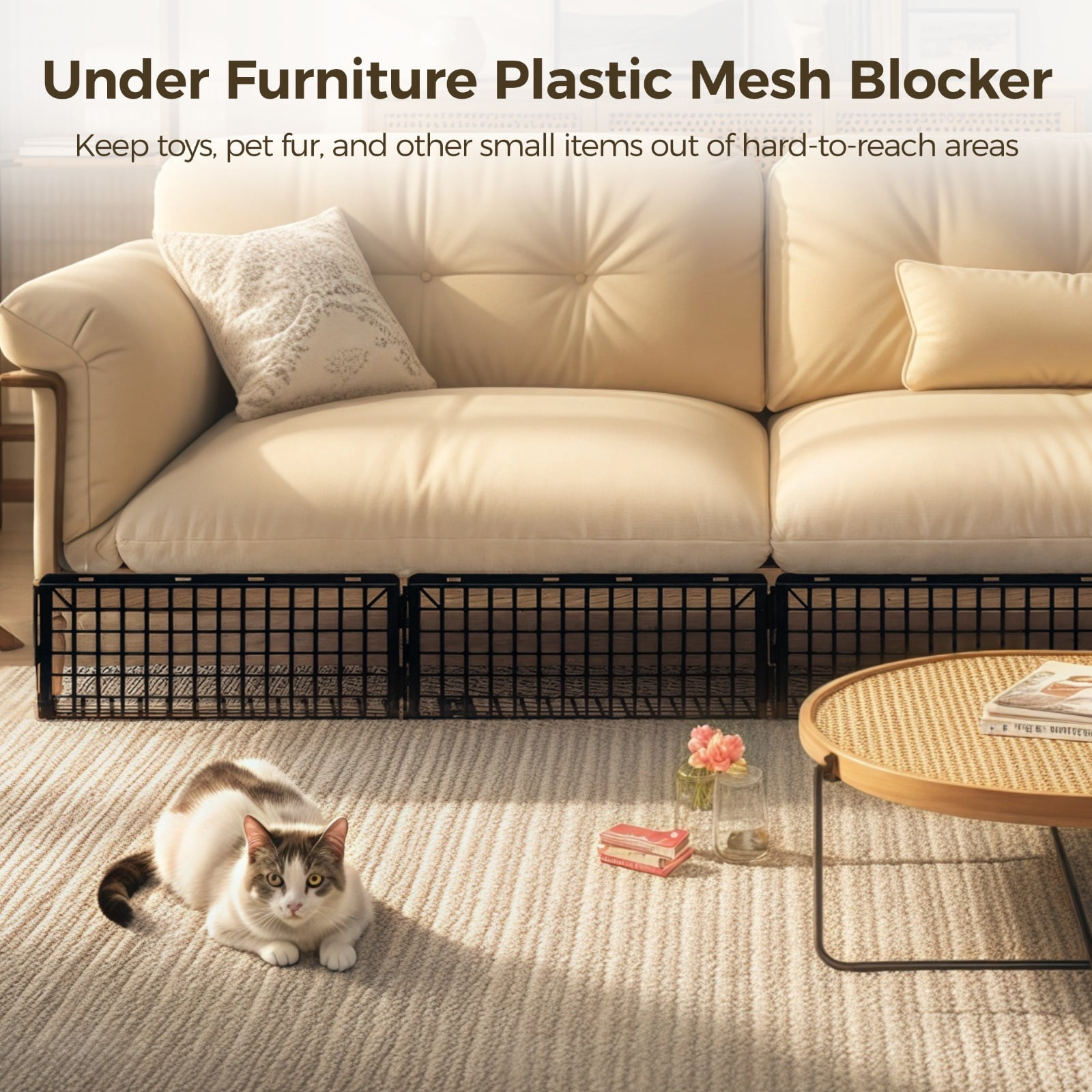12 Pack (6.5" H,14.5" L) Under Couch Blocker and Under Bed Blocker for Pets Couch Guards,Plastic Under Couch Toy Blocker Detachable Assembly Couch Blocker for Stopping Cat or Other Things (Black)