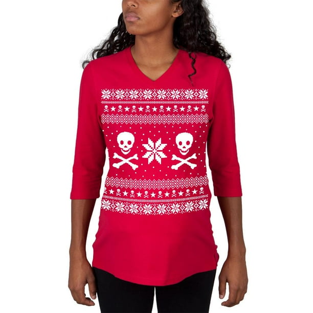 Old Glory - Skull & Crossbones Ugly Christmas Sweater Red Maternity 3/4