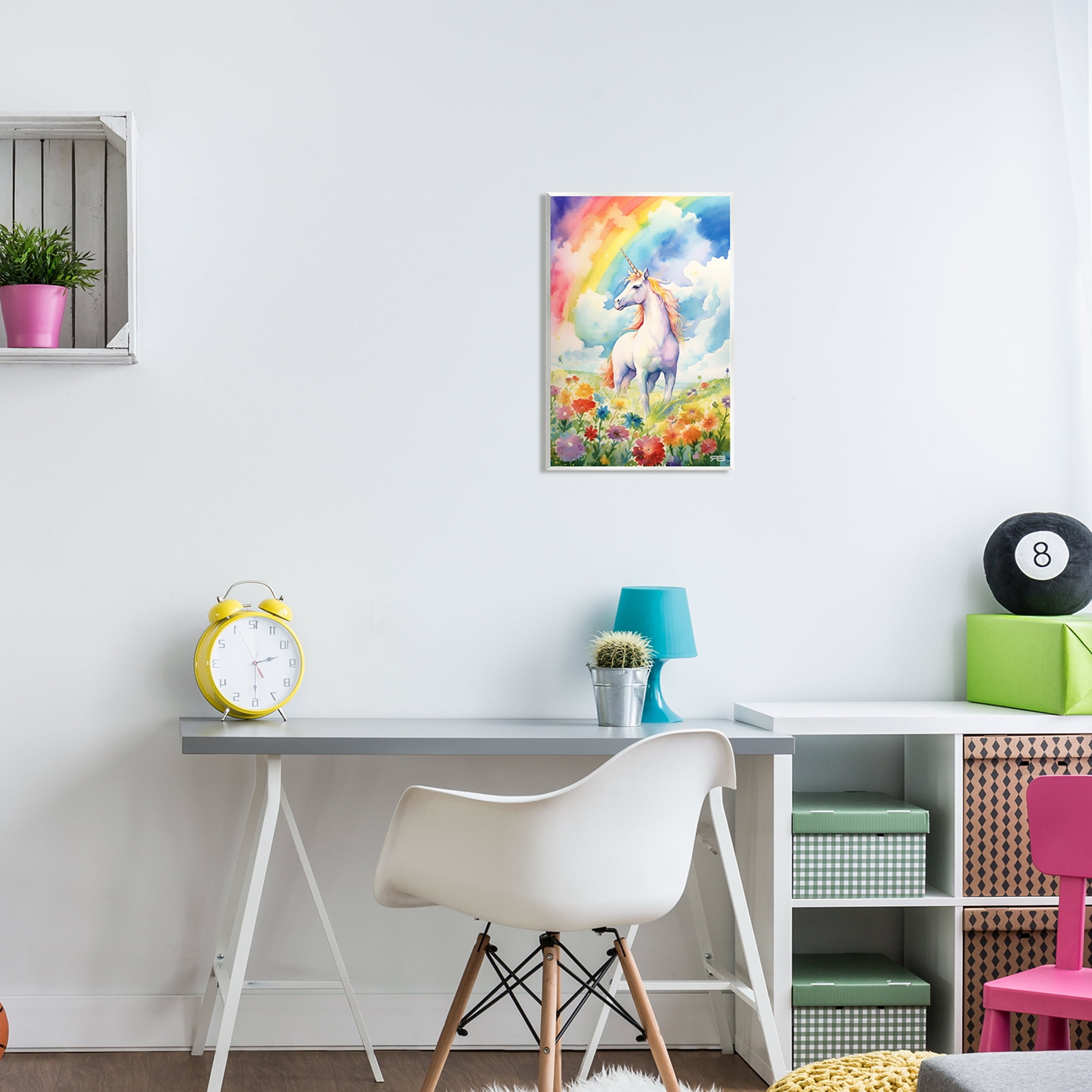 Stupell Industries Unicorn in Rainbow Meadow Fairy Tales & Fantasy Painting Unframed Art Print Wall Art, 13 x 19