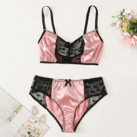 

UoCefik Womens Sexy Lingerie High Waisted Lace Sexy Babydoll 2 Piece Color Block Bra and Panty Sets Pink XL