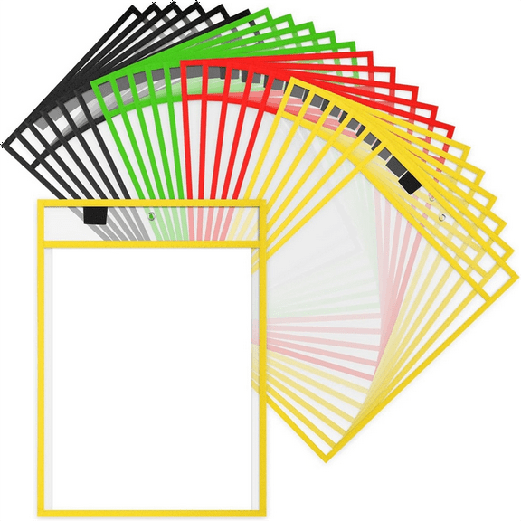 28Piece Work Note Holder Reusable Pocket Plastic File Bag Dry Erase Sleeve for Teacher Office Organization B