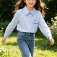 thumbnail image 4 of Fancifize Long Sleeve Shirts for Girls Collared Button Up School Uniform Blouses Kids Casual Solid Color Tops, 4 of 6