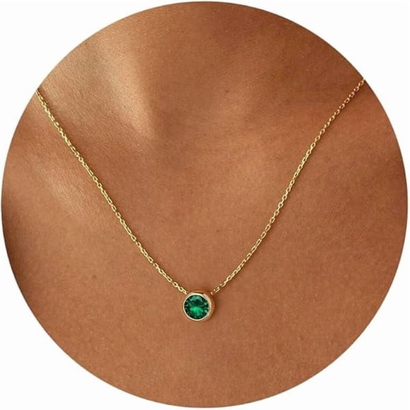 ccwmincc Birthstone Necklace for Women, Dainty 14K Gold Plated Red Blue Green Diamond Emerald Birthstone Necklace 12 Month Birthstone Jewelry Birthday Gifts for Women Teen Girls