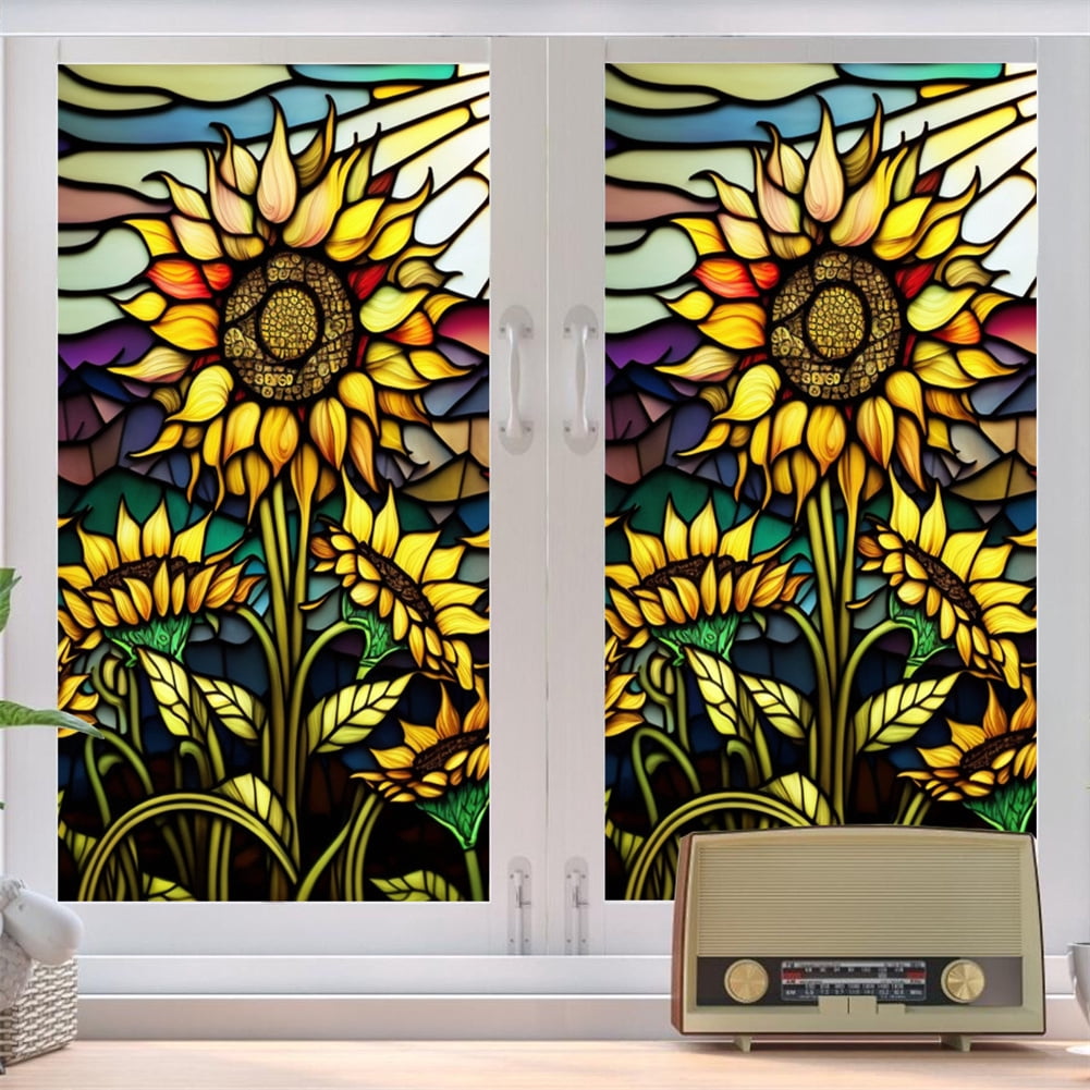 Sunflower Stained Glass Window Film Removable Uv Blocking Heat Insulation Privacy Window Film Decorative Static Cling