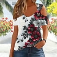 thumbnail image 2 of Royisotas Short Sleeve Plus Size Tops for Women Summer Wine Casual Shirts Cut-Out V-Neck Off Shoulder Floral Gaphic Tshirt for Women, 2 of 7