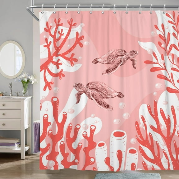 Pbobriich Sea Turtle Shower Curtain, Ocean Beach Coastal Fabric Bathroom Curtain with 12 Hooks,70x70inch ﻿