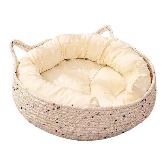 WEIOUKC Cat Sleeping Bed, Round Pet Nest Cushion, Soft Cotton Rope Cat Bed, Round Indoor Cat Bed for Small to Large Cats, Sturdy Hand-Woven Durable Design