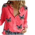 thumbnail image 1 of Pompotops Mode Décontractée Printemps Été Imprimé Floral Manches Longues Blouses & Chemises en Solde, 1 of 6