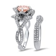 thumbnail image 3 of Rag Jewels 925 Sterling Silver 2.00 Ct Round Cut Morganite & Diamond Flower Wedding Engagement Thanksgiving Christmas Bridal Ring Set 14K White Gold Plated For Women's -5.5, 3 of 4