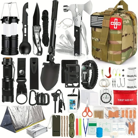 14/152/258Pcs Professional Survival Gear Kit Outdoor Fire Starter Compass & Multitool for Camping & Adventure Ideal Christmas Gifts for Men Dad Husband & Women