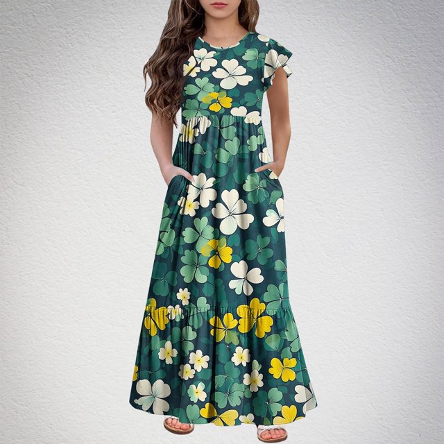 LOVZFMLL Fashion Summer Short Sleeves Round Neck Solid Color Dress