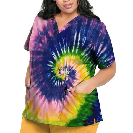 

Knosfe Scrub Tops Women Print with Two Pockets Medical Scrubs for Women V Neck Graphic Short Sleeve Uniform Shirts for Women Casual Summer Tops Blouses Light Purple 5XL