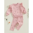 thumbnail image 3 of aturustex Toddler Girl 2-piece Floral Tracksuit Outfits 3M 6M 12M 18M 2T 3T Infant Baby Long Sleeve Sweatshirts Crew Neck Pullovers Tops with Sweatpanual Sweat Suits Kids Spring Fall Clothes, 3 of 9