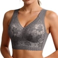 thumbnail image 2 of Huowey Womens Bras Floral Lace Trim Seamless Gathering Full Coverage Lace Bralettes Athletic Yoga Comfy Deep V Triangle Cami Lingerie Comfortable Lingerie,Grey,XXL, 2 of 4