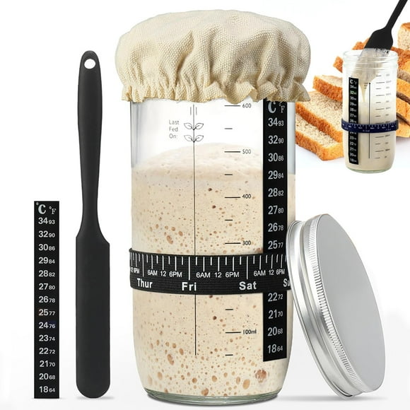 Versatile Fermentation Kit, Sourdough Starter Jar 730ML Food-Grade Glass, Multipurpose Glass Jar Perfect For Baking Supplies And More