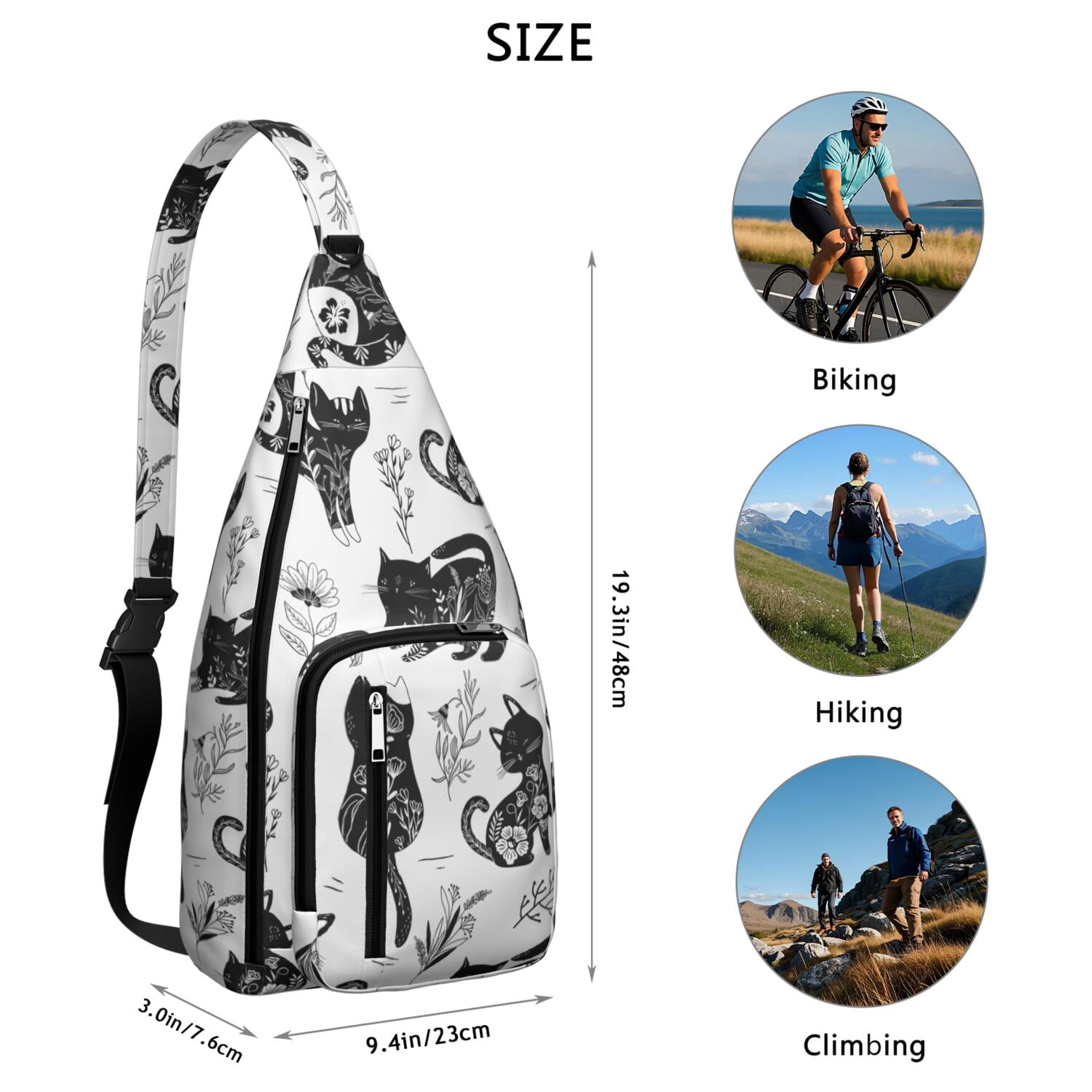Pet Lover's Shoulder Bag - Hand-drawn Cat Graphic Sling Backpack (Lightweight Chest Bag, Easy Access Pockets)