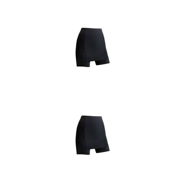 Minnieouse Pantalones cortos de seguridad transpirables de cintura alta de doble capa para mujer pantalones cortos finos de seda de hielo de Color Negro 2piezas
