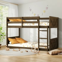 Aukfa Bunk Bed Twin over Twin, Heavy Duty Wood Bed Frame for Home/Dorm/Apartment, Brown