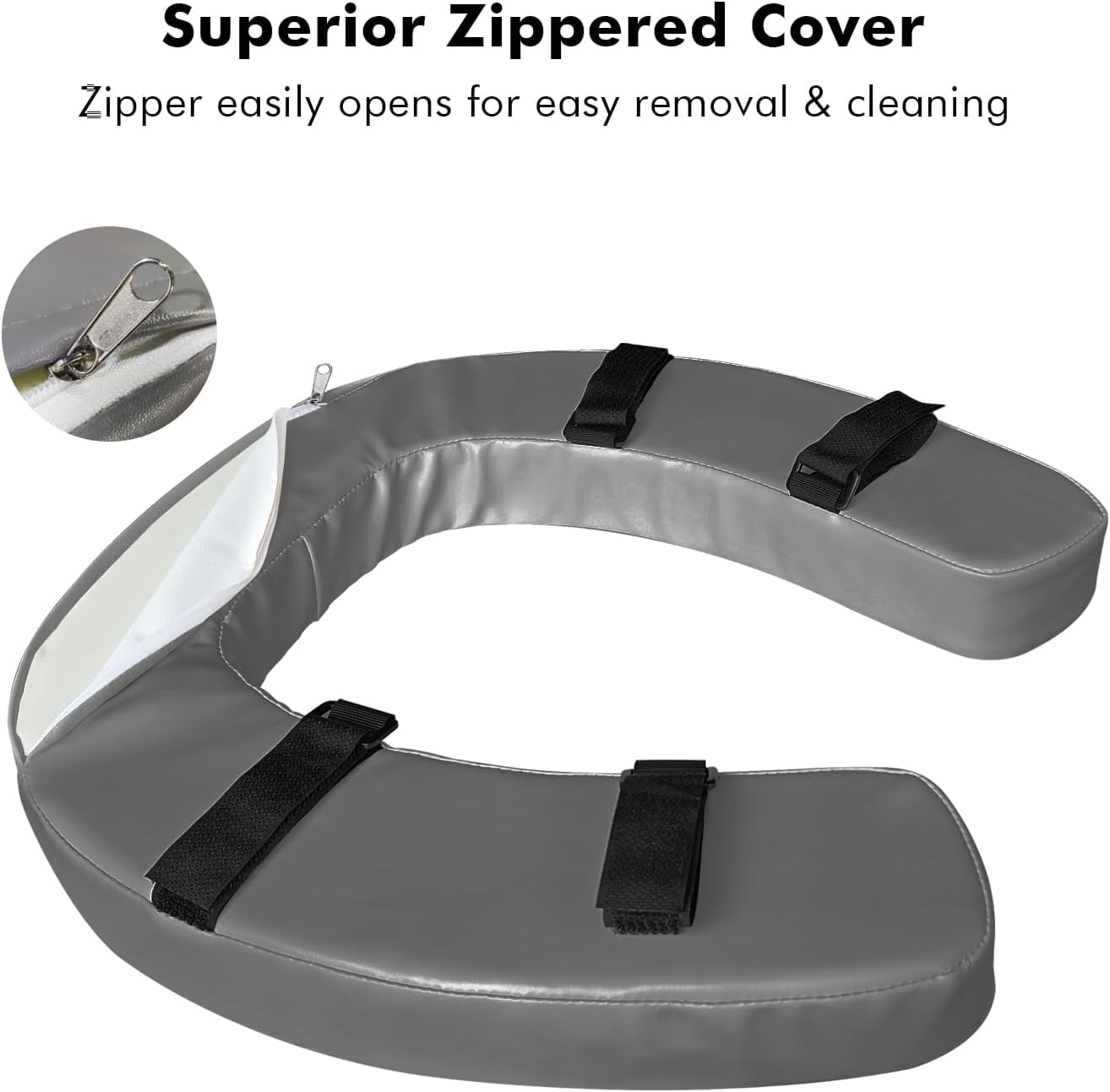 Ristpal Soft Padded Toilet Seat Cushion with 2-Inch High-Density Foam & Waterproof PU Fabric, U-Shape Padded Toilet Cushion - Secure Hook & Loop Tape, Fits Standard/Elongated Toilets (Grey)