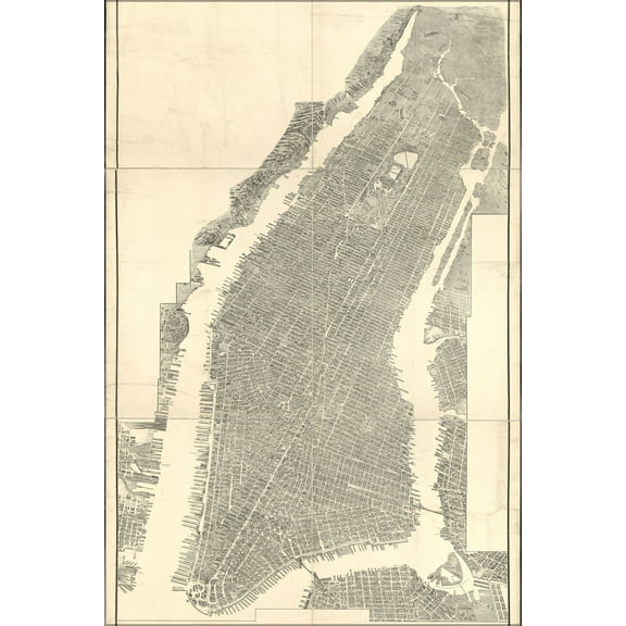 24"x36" Gallery Poster, map of Manhattan New York City 1905