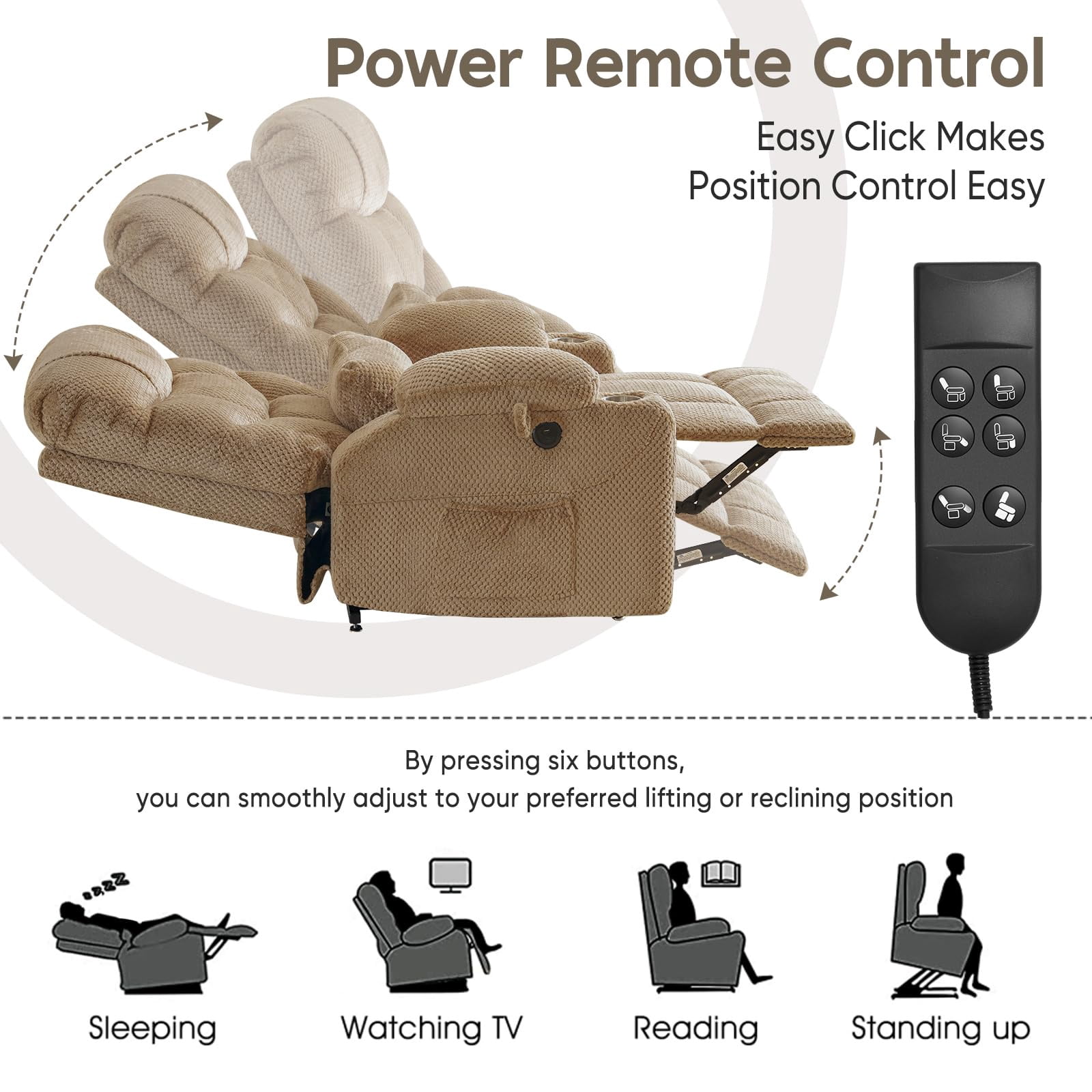JULY'S SONG Dual Motor Lay Flat Power Lift Recliner Chair with Heat and Massage, USB & Type-C Ports, Large Recliners for Living Room, Oversized Recliner for Adults & Elderly - Beige