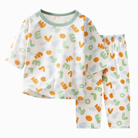 Unisex Kids Pajamas Set Long Sleeve Cotton Sleepwear Lounge Set 6-12 Months 12-24 Months 2t 3t 4t 5t 6t 7t 8t 9t Children(Green,6-12 Months)