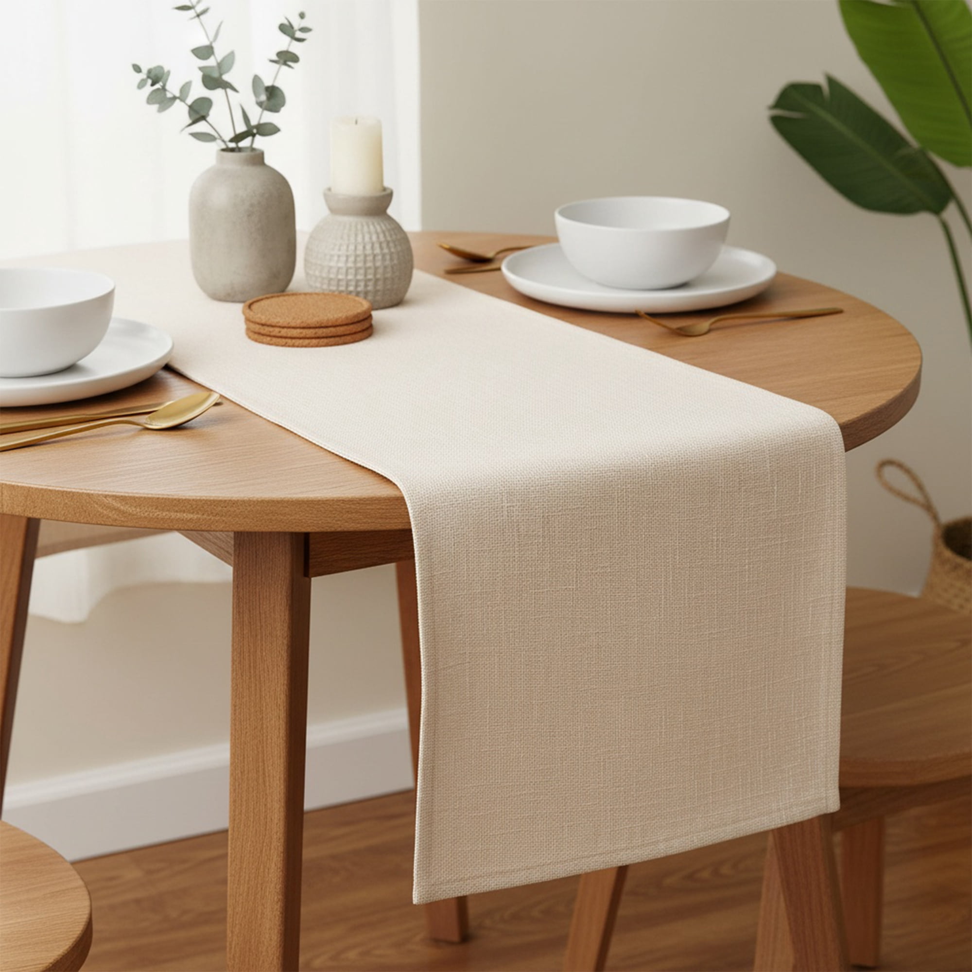 Unique Bargains Washable Polyester Kitchen Runner for Dining Table Beige 13" x 60.2"