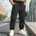 thumbnail image 2 of FRSASU Men's Cargo Pants with Pockets Hiking Sweatpants Casual Athletic Jogger Sports Outdoor Trousers Relaxed Fit Black, 2 of 7