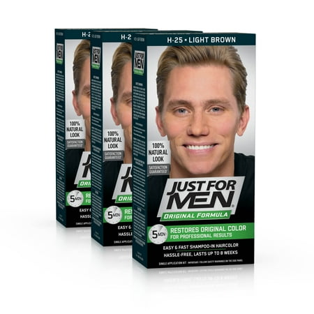 - Just for Men Original Formula, Easy and Fast Shampoo-In Men's Hair Color, Light Brown, Shade H-25 (Pack of 3)