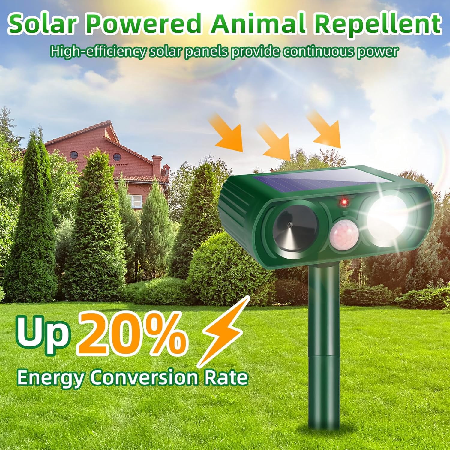 4 Pack Outdoor Solar Ultrasonic Animal Repellent with Motion Sensor Strobe Light for Skunk Raccoon Rabbit Dog Squirrel Fortress Pro for Yard Garden Lawn