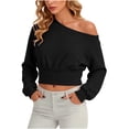 thumbnail image 4 of Women Sweatshirt Top Baeitkot Women Winter Casual Sports Style Sloping Shoulder Long Sleeved Sweatshirt Pullover Top Black XXL, 4 of 6