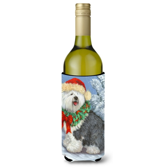 Old English Sheepdog Christmas Wine Bottle Hugger