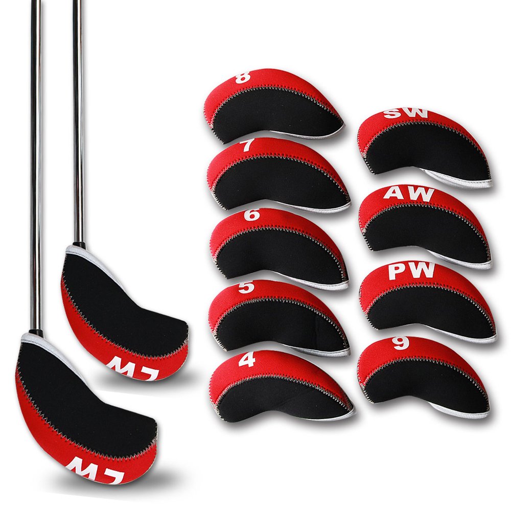 11pcs Neoprene Golf Club Iron Cover Headcover Black/Red