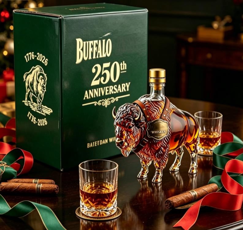 2026 New 3D Rustic Bison Glass Decanter, 10.1oz Liquor Bottle with Leak Proof Cap & Gift Box, Great for Bourbon Home Bar Parties