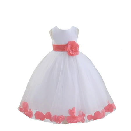 

Ekidsbridal Satin White Coral Tulle Petal Christmas Party Bridesmaid Recital Easter Holiday Wedding Pageant Communion Princess Birthday Clothing Baptism 302S size 6-9 month Flower Girl Dress