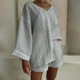 thumbnail image 2 of NMMUED Linen Sets for Women 2 Piece Loungewear Gauze Sets for Women 2 Piece Short Sets for Women Button Down Shirt and Shorts Set Women, Gray S, 2 of 5