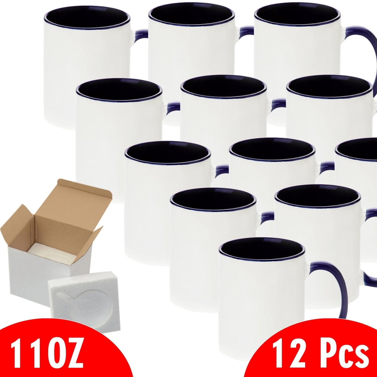 Mugsie 4 Pcs 11oz Dark Blue Inside & Handle Sublimation Mugs with Foam Support Boxes