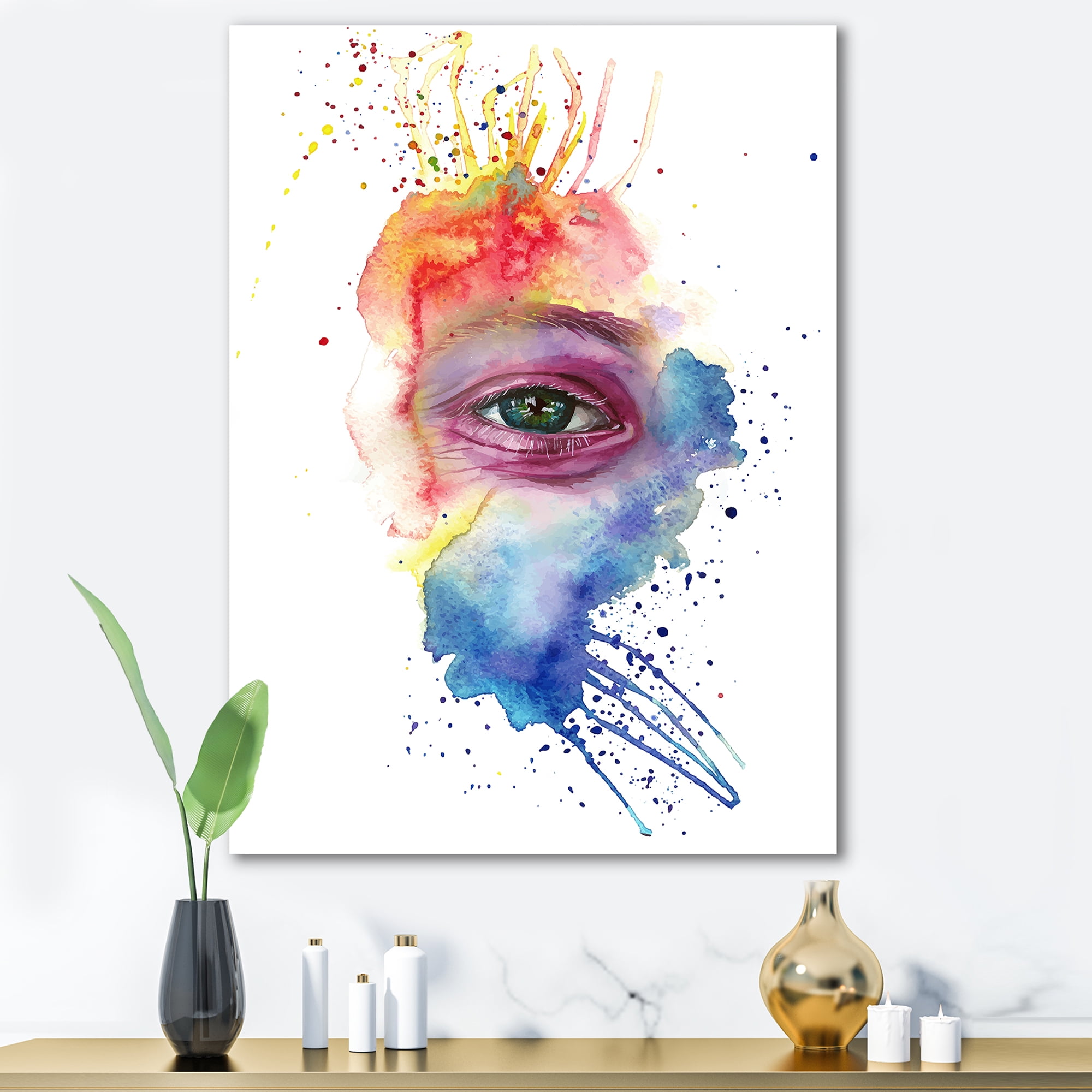 Designart ' Detail of Eye In Rainbow-Colored Face Portrait ' Bohemian & Eclectic Canvas Wall Art Print