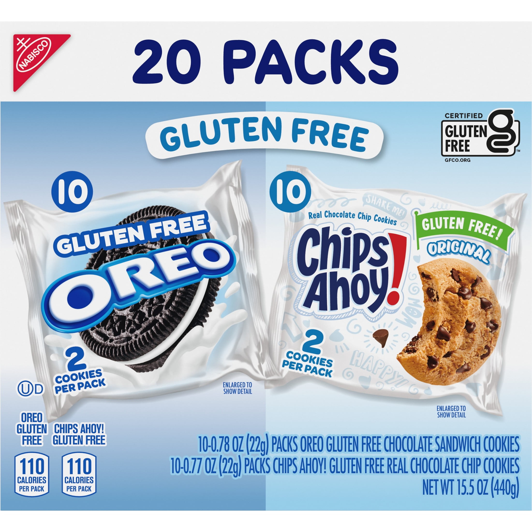 OREO Sandwich Cookies & CHIPS AHOY! Chocolate Chip Cookies Gluten Free Cookies Variety Pack, 20 Snack Packs