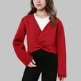 thumbnail image 2 of ShomPort Crop Tops for Girls V-Neck Long Sleeve Fleece Lined Twist Front Cotton Lightweight Wrap Tops Comfy Pullover Sweater, 2 of 7